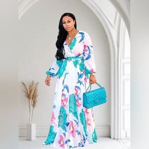 BEAUTIFUL BOHEMIAN RESORT STYLE FLORAL CHIFFON MAXI DRESS NWOT SIZE LARGE